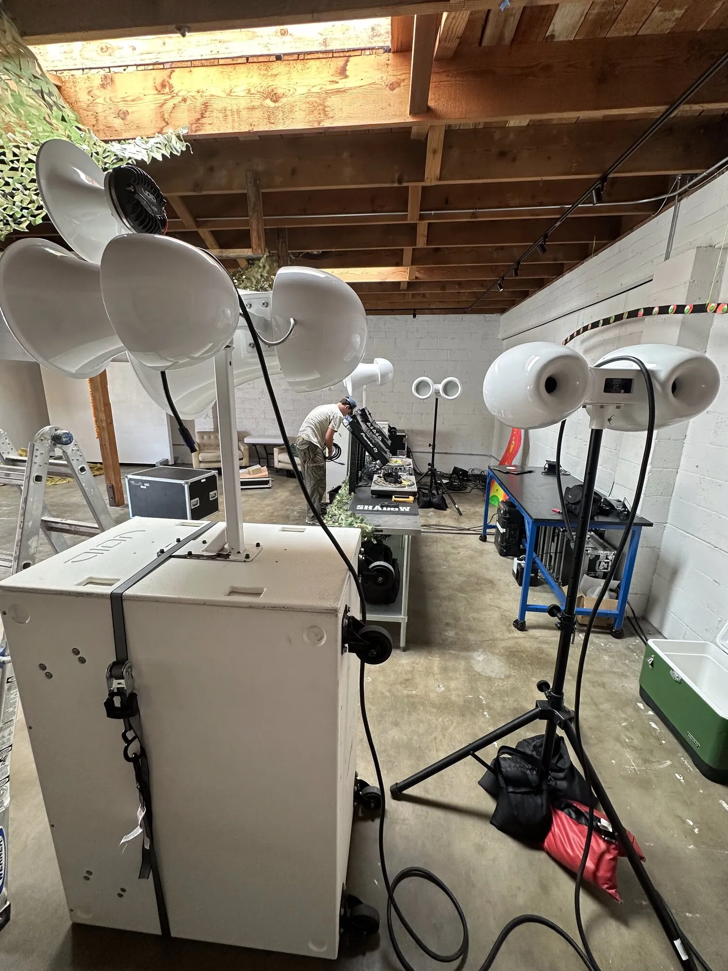 Void speakers and booth during setup