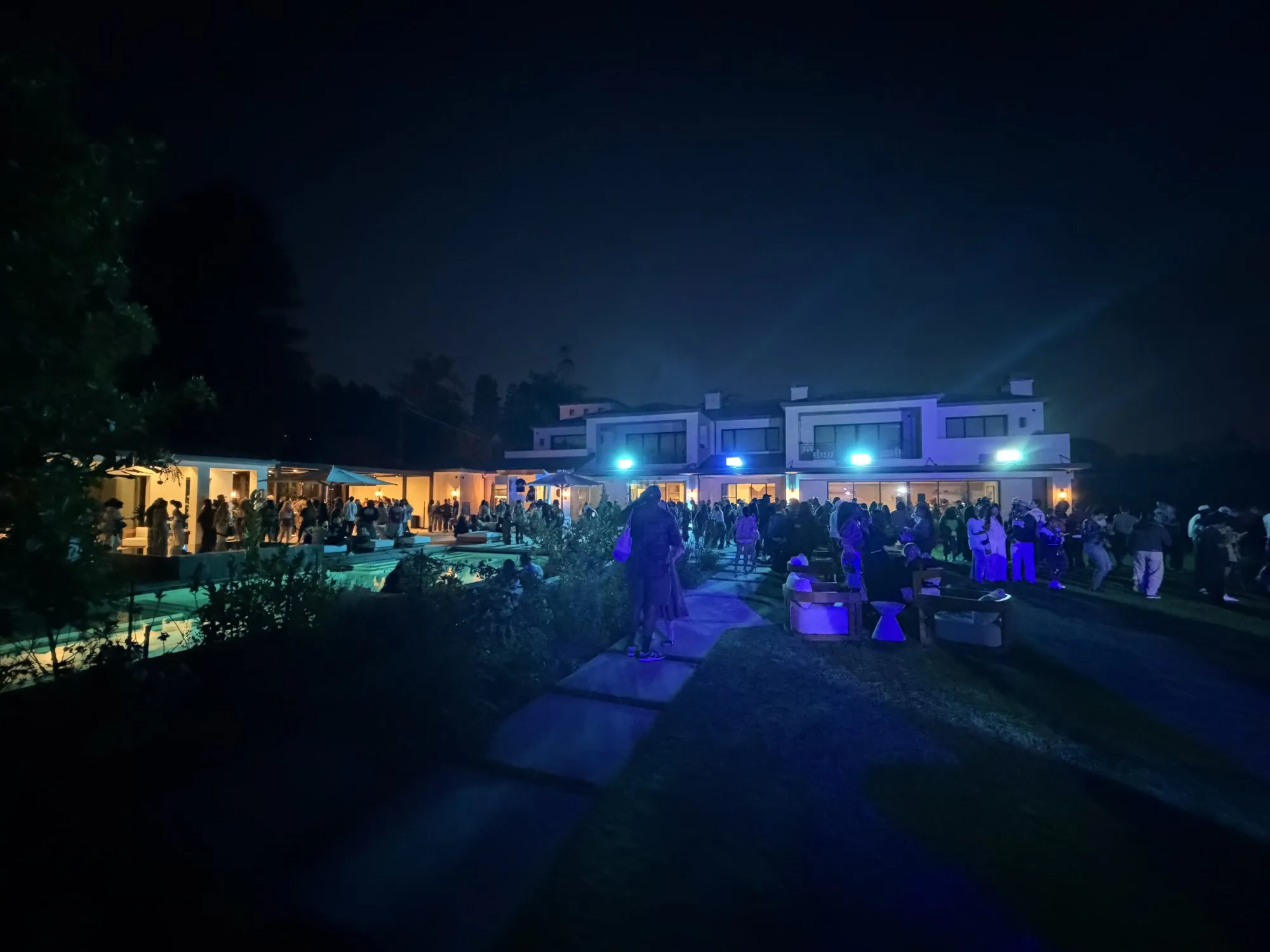 Estate lawn party at night