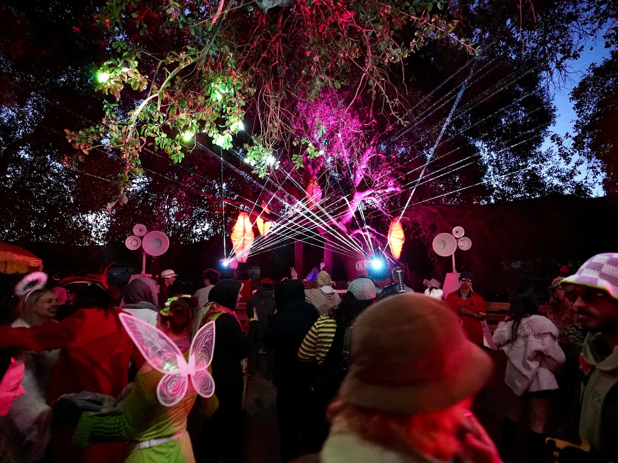 Lasers over the crowd at night